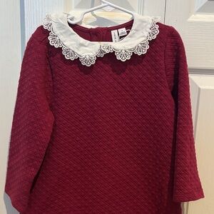Janie and Jack Burgundy Quilted Dress with White Lace Collar
